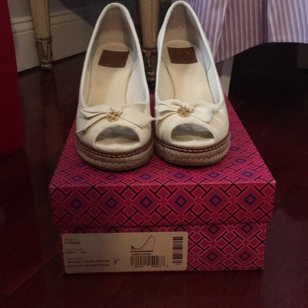 Tory Burch Ivory Wedges decently worn